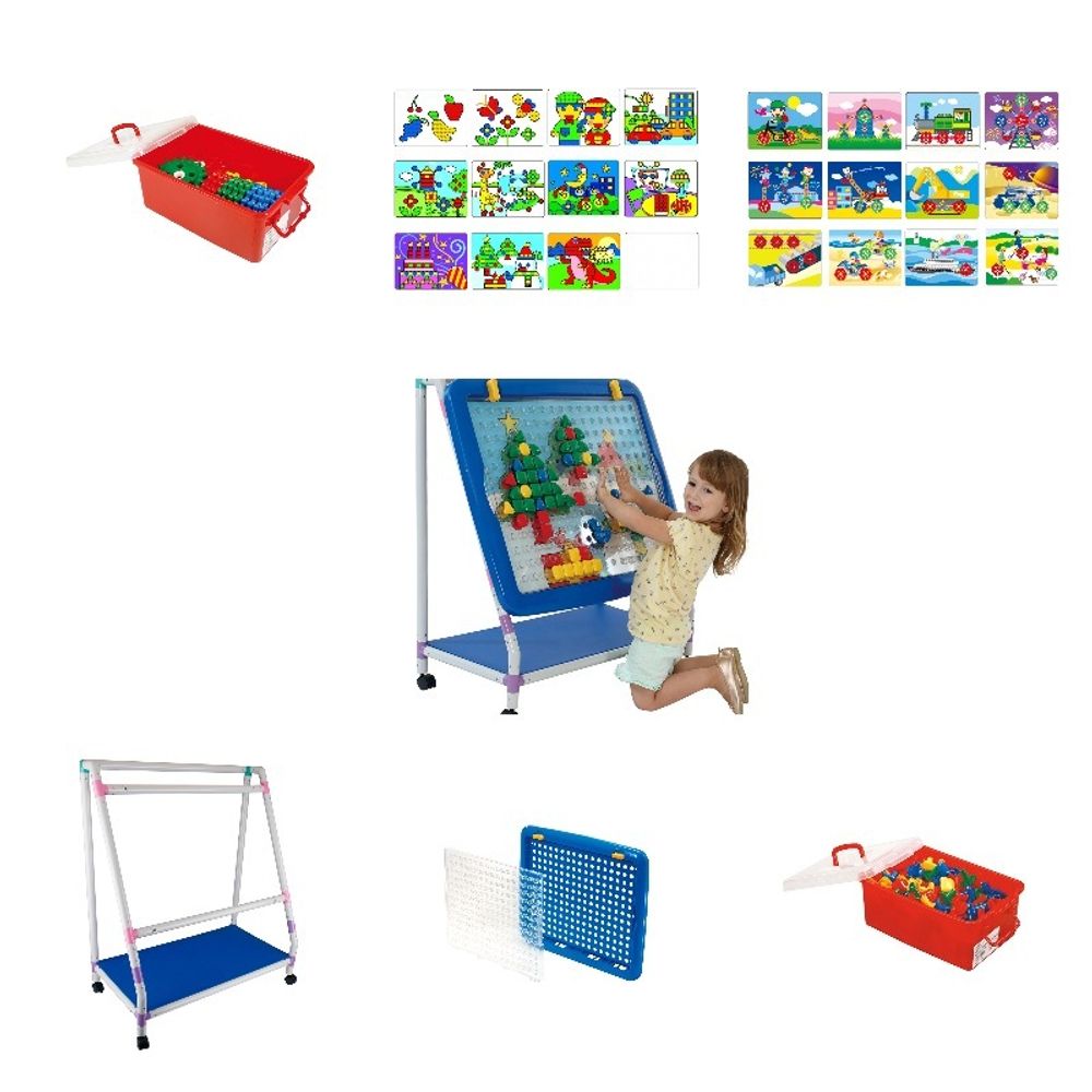 Детская развивающая доска для конструирования “Гигантская мозаика” с подставкой, гео-блоками и шестерёнками