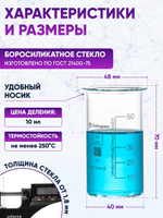 Мерный стакан для кухни 50 мл стекло высокий В-1-50