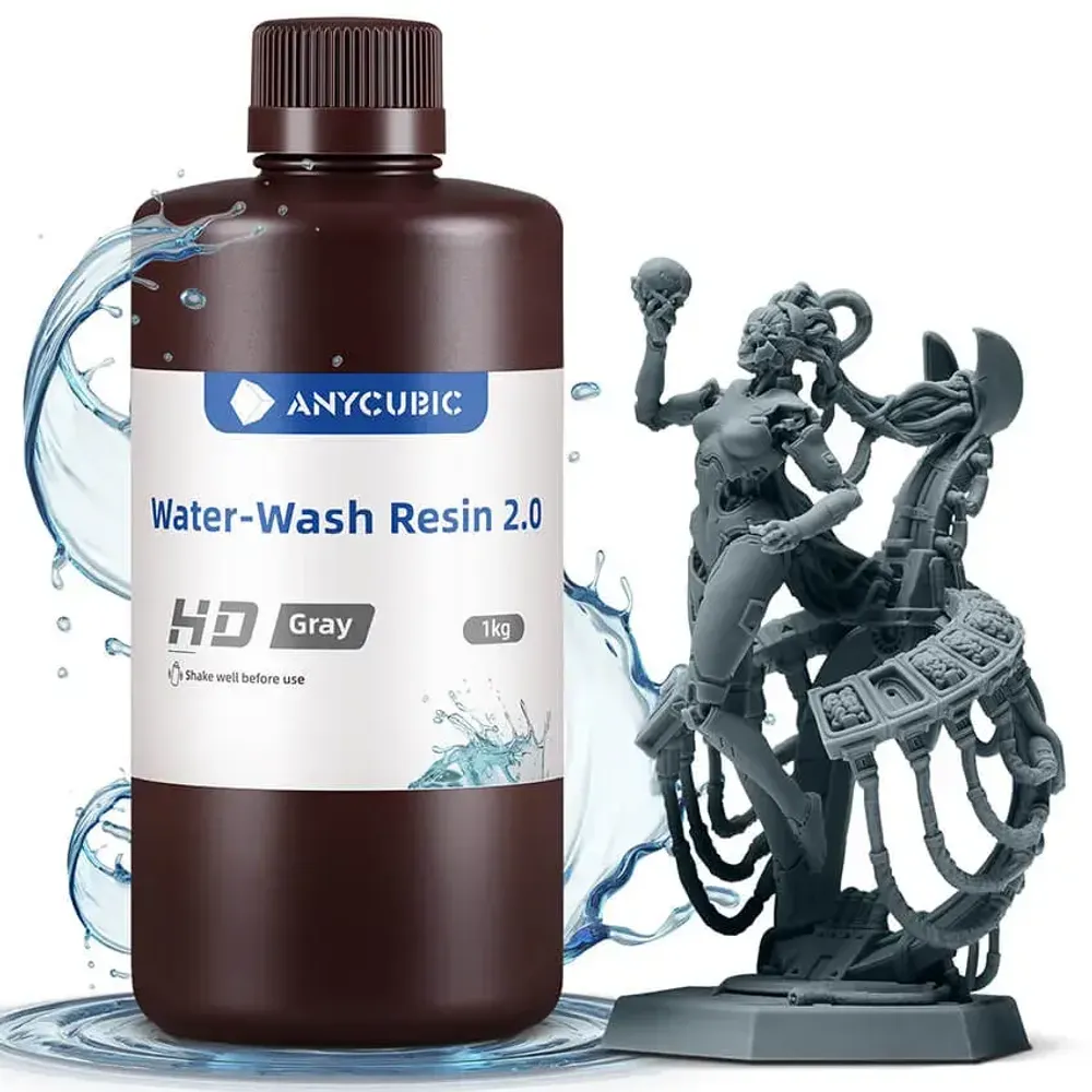 Фотополимерная смола Anycubic Water-Wash Resin 2.0, HD серая (1 кг) Фотополимерная смола Anycubic Water-Wash Resin 2.0, HD серая (1 кг)