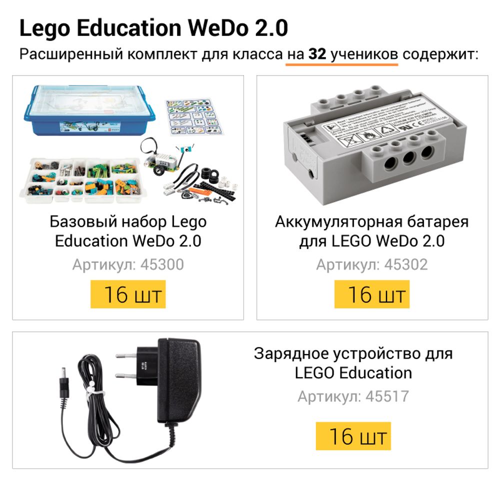 Расширенный комплект LEGO WeDo 2.0 для класса на 32 ученика