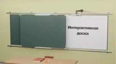 Рельсовая раздвижная система с 2-мя меловыми/маркерными досками, интерактивной доской и проектором Skilo