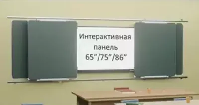 Рельсовая система с 4-мя классными досками и Интерактивной панелью Skilo