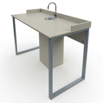 Стол ученический лабораторный с бортиками и сантехникой на прямоугольной трубе