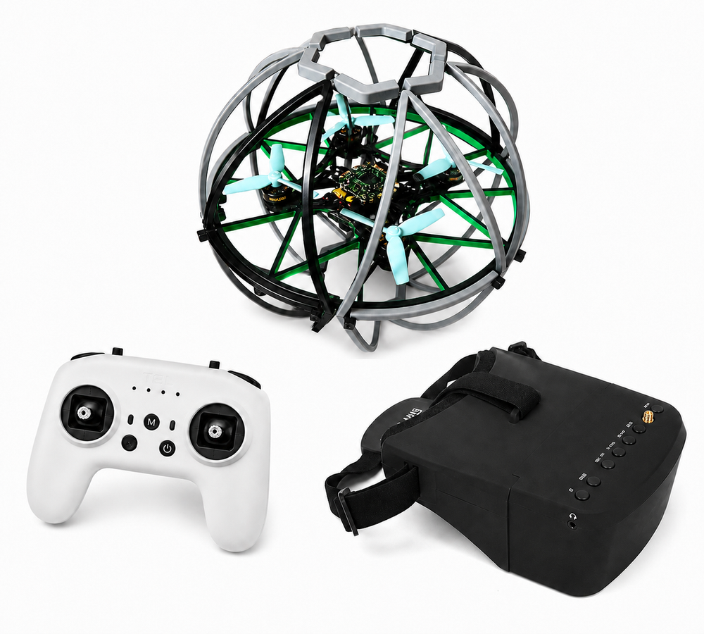 Футбольный дрон «Rufly m1 Сфера» в комплекте с пультом управления и FPV-шлемом